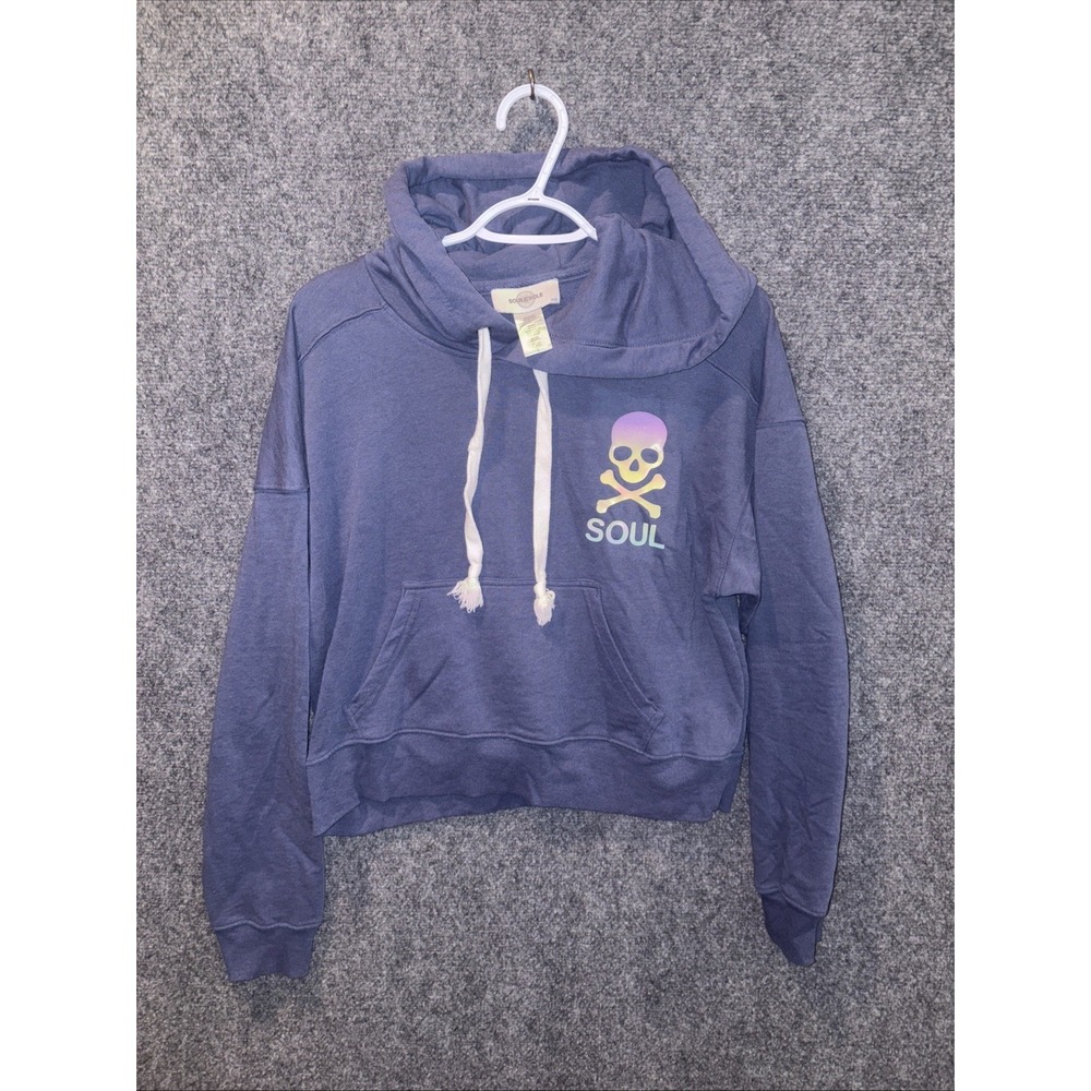 Women's Soul Cycle Cropped Hoodie, Indigo Blue Sz L Skull